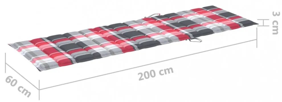 piros kockás oxford szövet napozóágy párna 200 x 60 x 3 cm