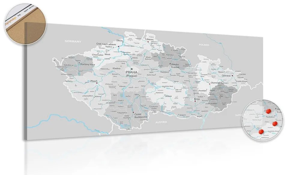 Obraz na korku šedá mapa Česka s kontrastom