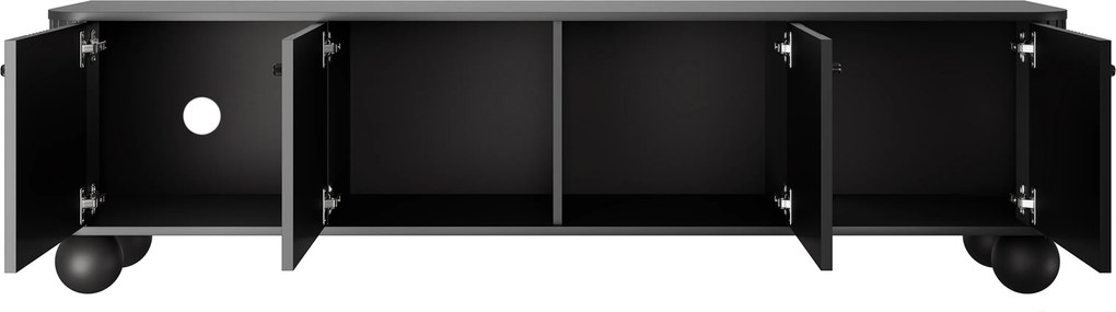 Vesper 4D TV-szekrény 187 cm - fekete, fekete fogantyúkkal, gömb lábakkal