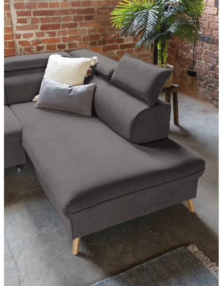 Sötétszürke bársony kinyitható sarokkanapé (jobb oldali-"U" alakú) Sweet Harmony – Miuform