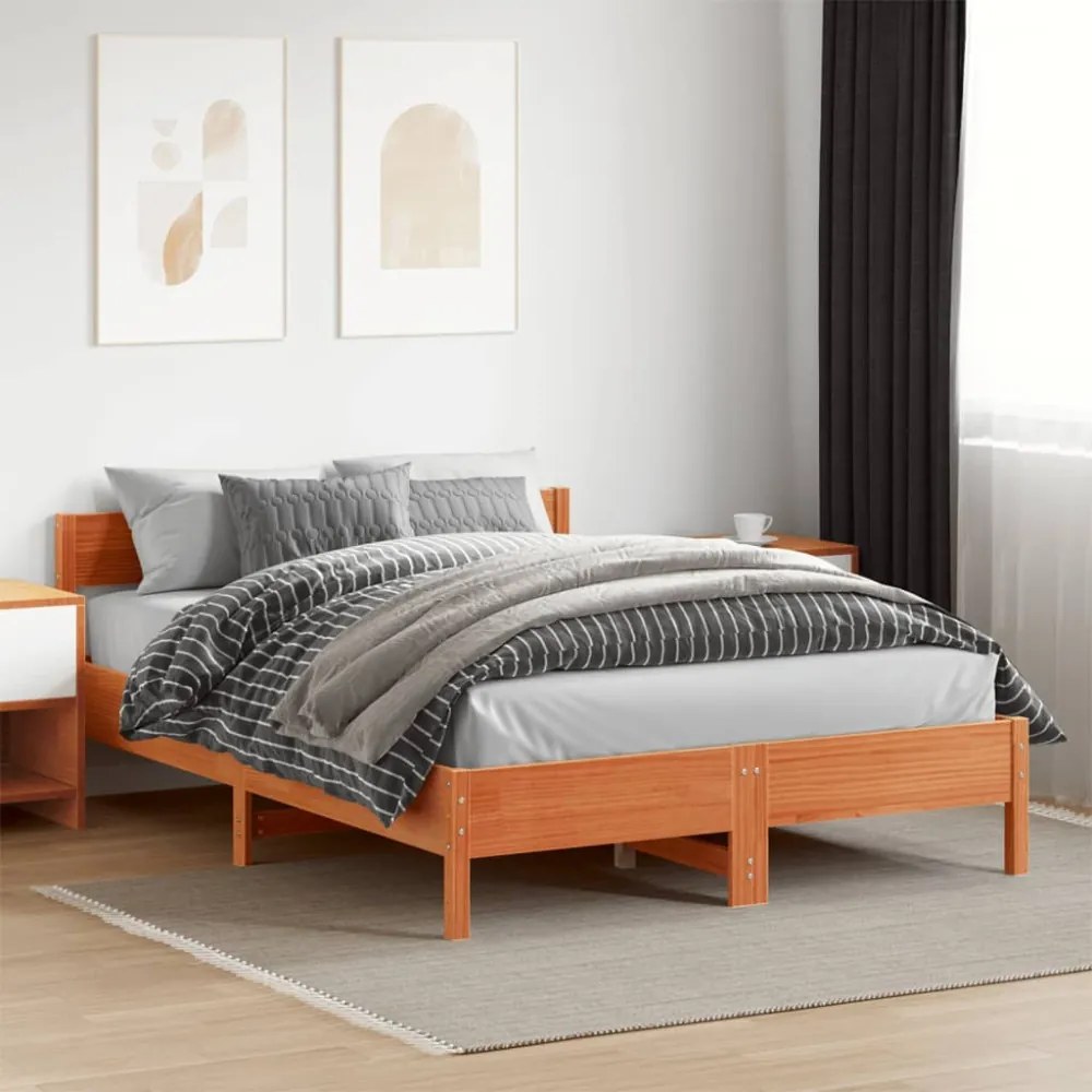 viaszbarna tömör fenyőfa ágy matrac nélkül 120 x 200 cm