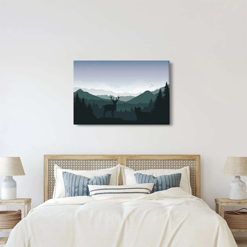 Kép - Szarvas farkassal a sziklák között (90x60 cm)