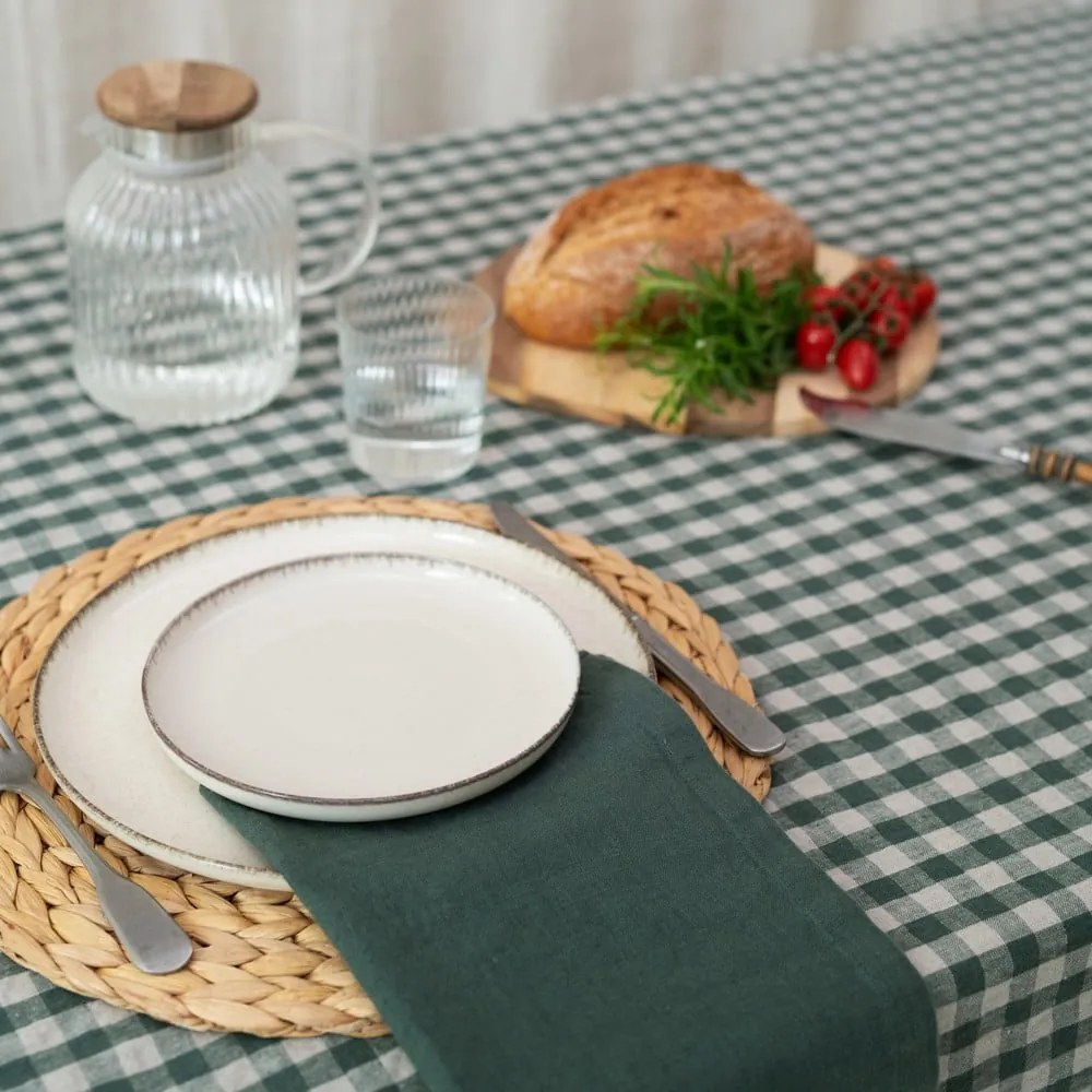 Len asztalterítő 140x250 cm Forest Green Gingham – Linen Tales