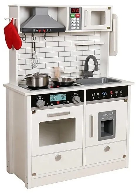 ProCart® gyerek fakonyha, kivilágított, hanghatások, 4 tartozékkal, vintage kivitelben, 66x97.5x30 cm, fehér
