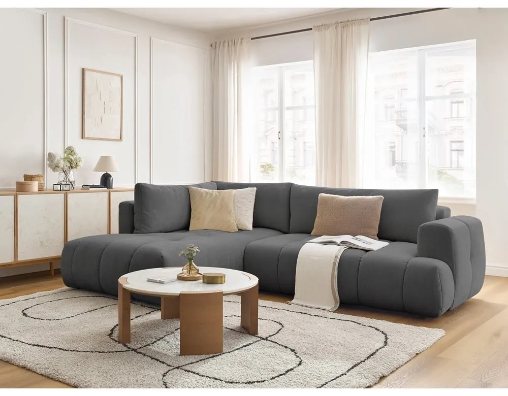 Sötétszürke kinyitható-tárolóhelyes sarokkanapé (bal oldali-L alakú) Fuji – Bobochic Paris