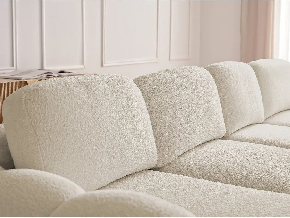 Bézs buklé kinyitható-tárolóhelyes sarokkanapé (bal oldali-heverő résszel) Montaigne – Bobochic Paris