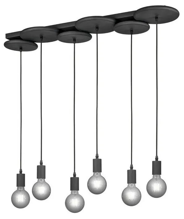 Trio - Csillár zsinóron DISCUS 6xE27/28W/230V fekete