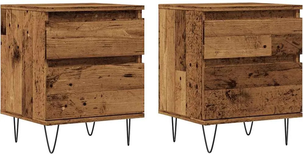 vidaXL 2 db antik fa színű szerelt fa éjjeliszekrény 40 x 35 x 50 cm