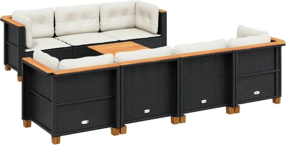 vidaXL 8 részes fekete polyrattan kerti ülőgarnitúra párnákkal