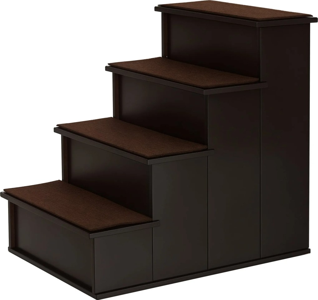 PawHut 4 Lépéses Kutyás Macskás Lépcső, Csúszásmentes Szőnyeggel Az Autóhoz, Ágyhoz, Kanapéhoz Sötétbarna 40 x 59 x 54,2 cm | Aosom