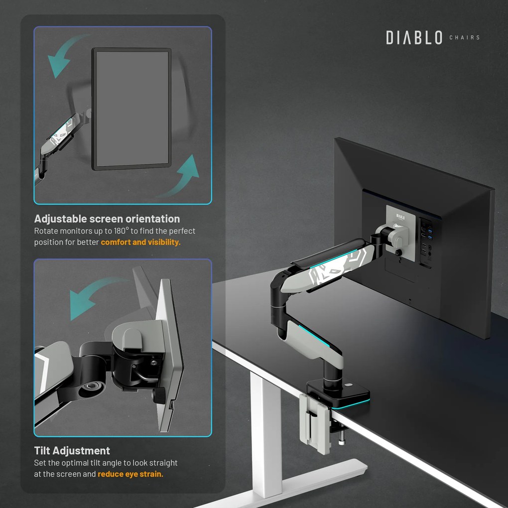 Monitortartó LED RGB 49", szürke-fekete: Diablo X-Arm