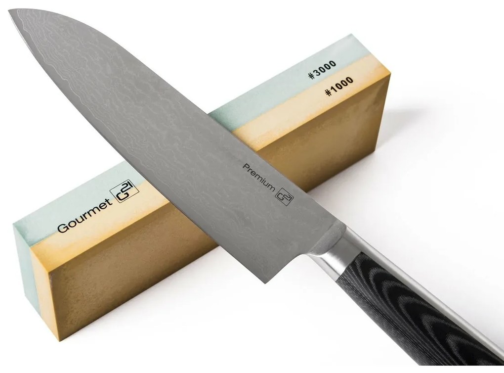 G21 Damascus Premium késkészlet bambusz blokkban, doboz, 5 db + köszörűkő