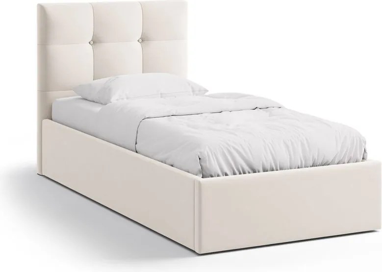 Krémszínű kárpitozott ágyneműtartós egyszemélyes ágy ágyráccsal 90x200 cm Phaedra – Micadoni