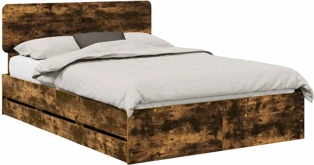 vidaXL Ágykeret fejtámlával Füstölt Tölgy 140 x 190 cm Mérnöki fa