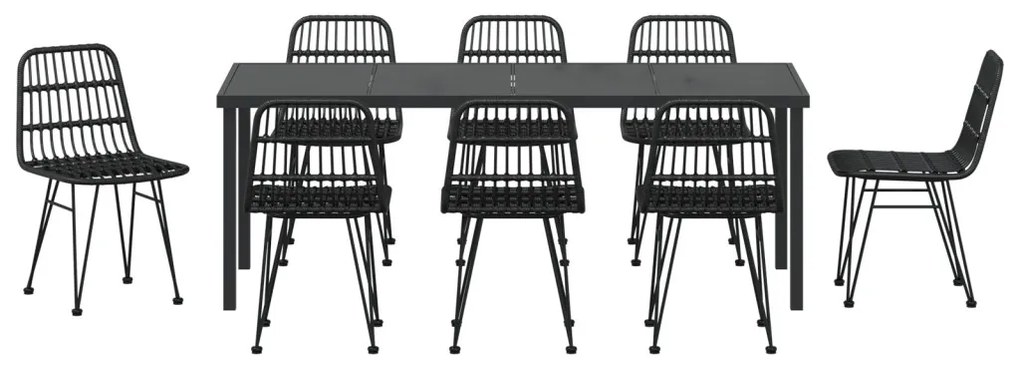 9 darabos kert étkező szett fekete, poli rattan