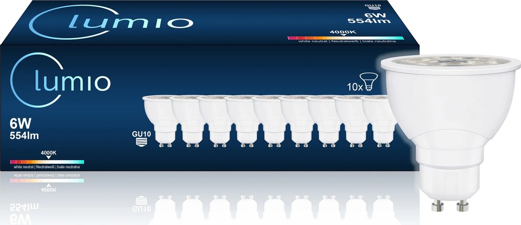 10x Led izzó GU10 6W 4000K Semleges Fehér 120° 554LM Hatékony Prémium