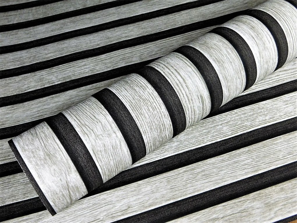 Tapéta Lamellák Szürke Lamellák Tapéta Utánzat Fa És Szövet 3D