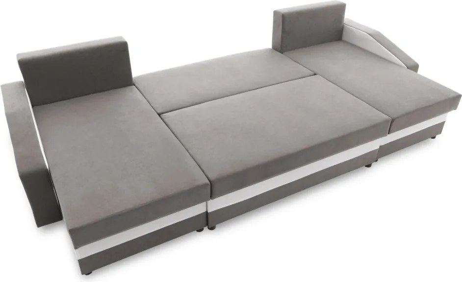 Sparta sarokkanapé, 1 ágyneműtartóval, szövet anyag, univerzális oldal, hab töltet, szürke - fehér