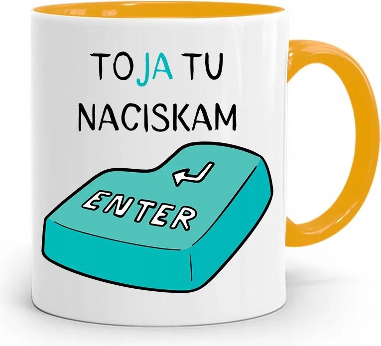 Sárga Bögre Informatika Programozó Nyomja Meg Az Enter-t fényképes nyomtatással