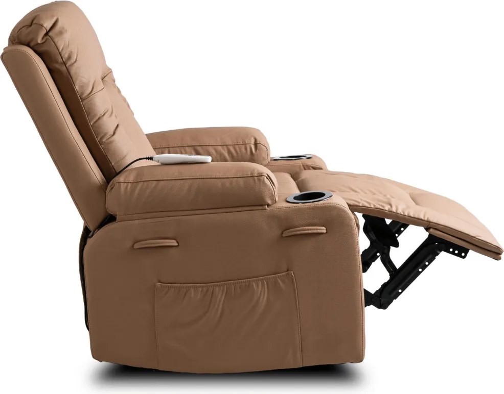 Masszázsfotel dönthető lábtartóval karamell színű műbőr – BOX