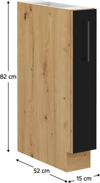 Alsó szekrény fém kosárral, matt fekete/artisan tölgy, MONRO 15 D CARGO