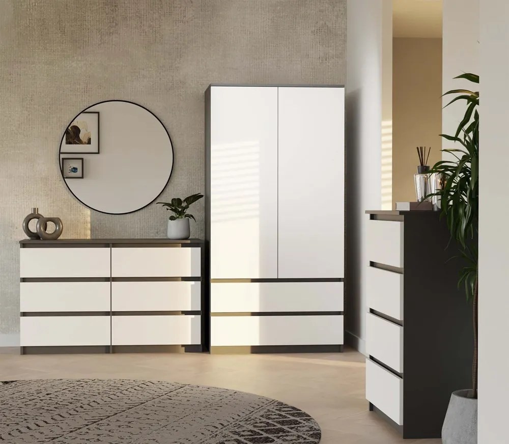 M6 120 fiókos szekrény, 120x75x30 cm, antracit-fehér