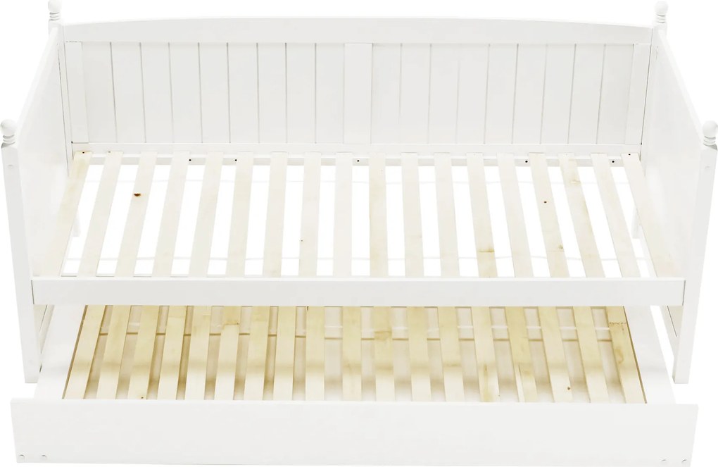 Ágy pótággyal, tűnyalábos fenyőfa, fehér, 90x200, GLAMIS