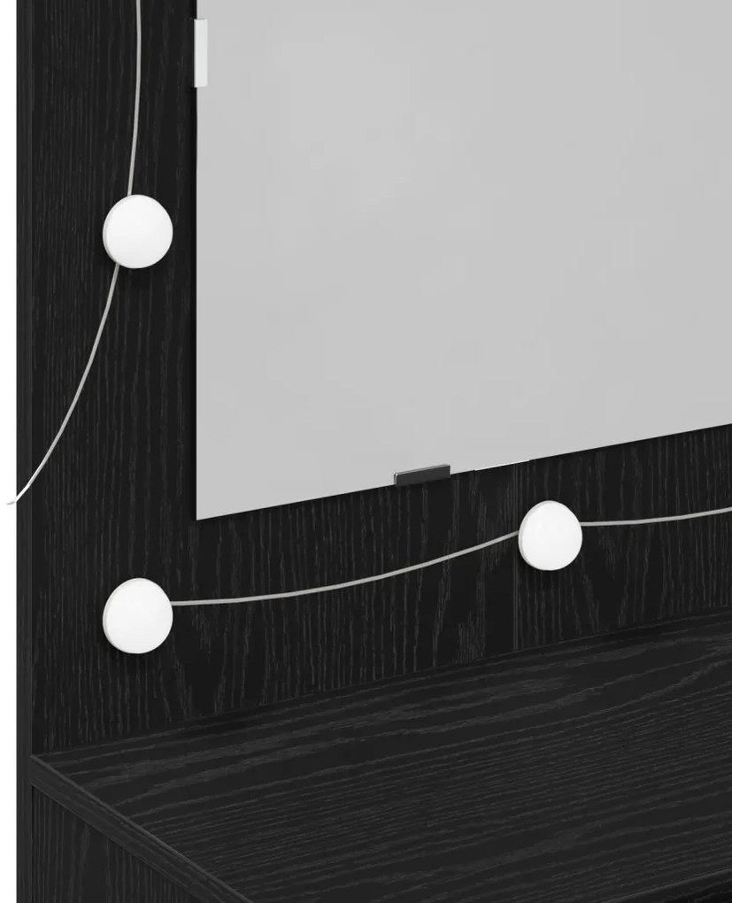 LED Tükrös Szekrény Fekete Tölgy - 90x31.5x62 cm