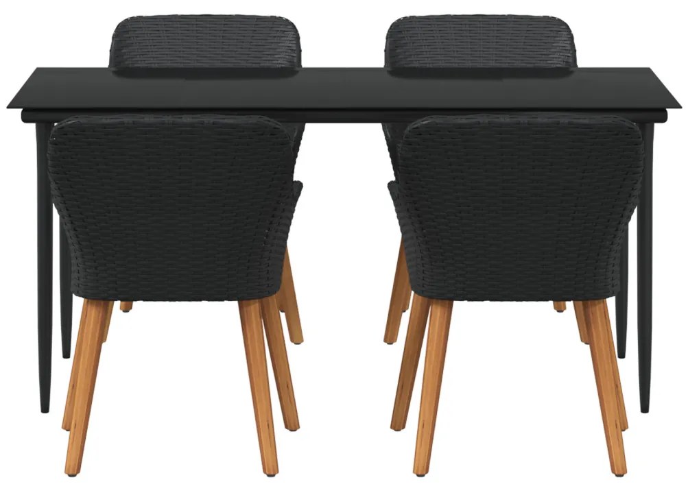 5 Darabos Kerti Étkező Szett Fekete Pólus Rattan
