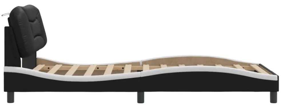 fekete és fehér műbőr ágykeret fejtámlával 100x200 cm