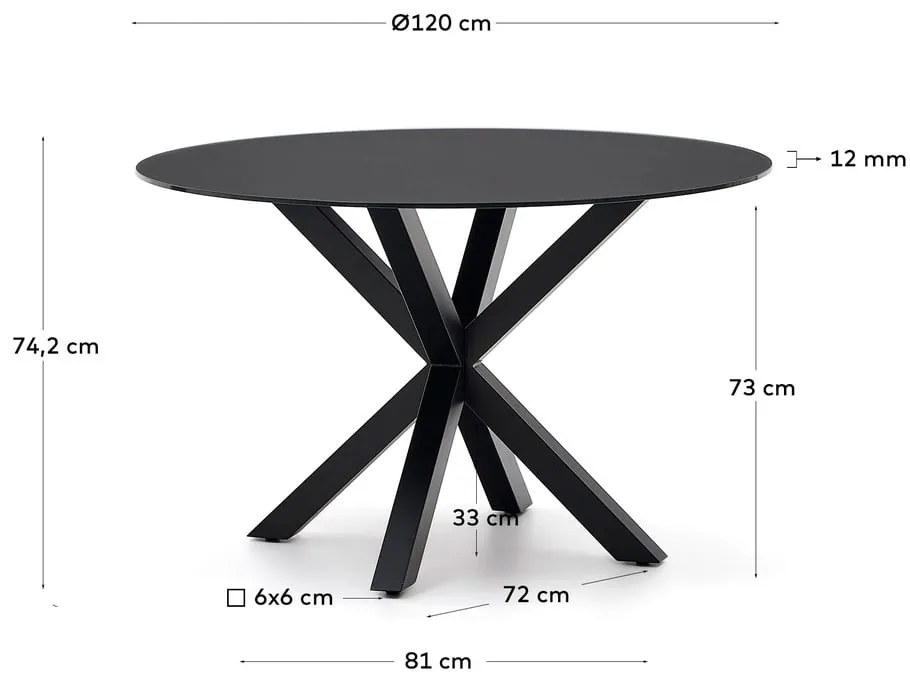 Fekete kerek étkezőasztal üveg asztallappal ø 120 cm Argo – Kave Home