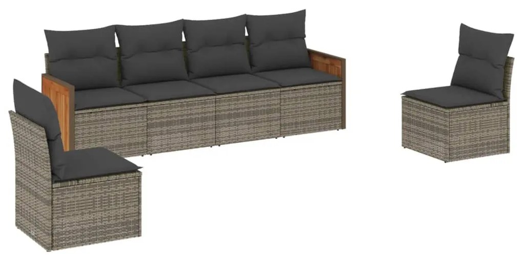 6 részes szürke polyrattan kerti ülőgarnitúra párnákkal