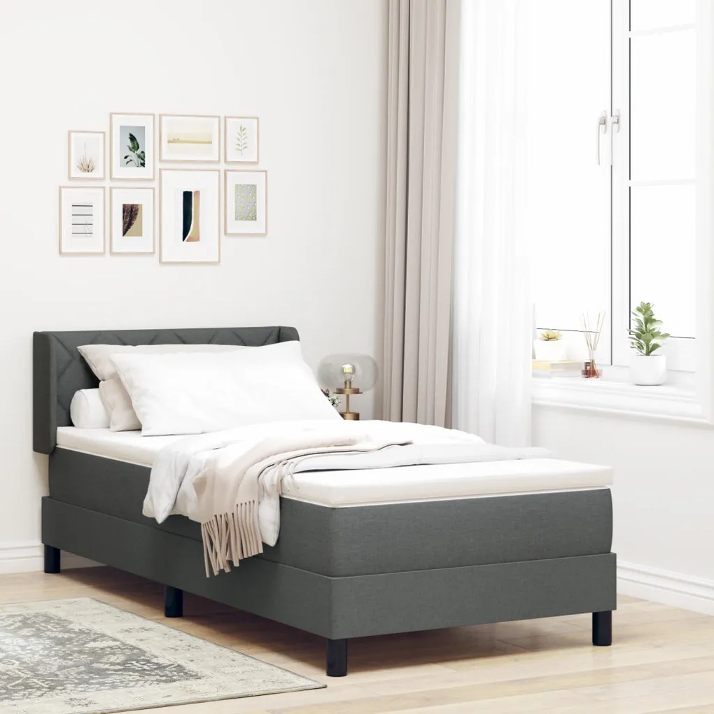 Boxspring ágy matraccal, sötétszürke, 100x200 cm szövet