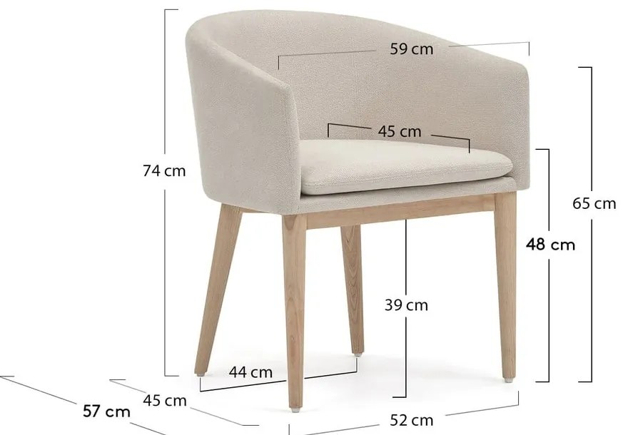 Krémszínű kárpitozott karfás étkezőfotel Harlan – Kave Home