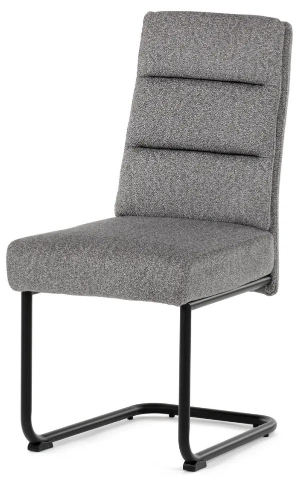 Scaun de sufragerie cu bază tip sanie, scaun cu arcuri imbunătațite, mîner pe spătar, țesătură gri deschis, metal negru