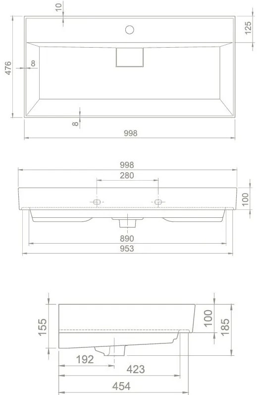 TMP TRIO 100 álló fürdőszobabútor - CeraStyle SHARP - 37500 mosdóval - 100 x 48 cm