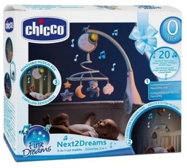 Chicco - Kiságy forgó dallammal 3in1 NEXT2DREAMS 3xAA kék