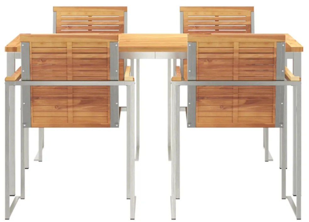 5 Részes Kert Étkezőkészlet Tömör Tíkfából, Kültéri Étkezőasztal 150x90x75 cm Tömör Tíkfából