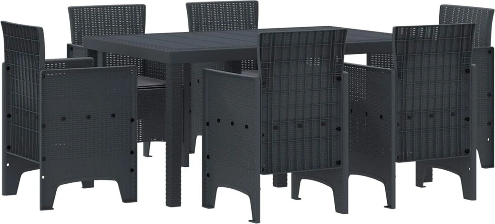 vidaXL Kert étkező szett 7 pcs Antracit Polt rattan
