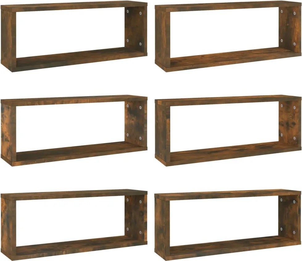 vidaXL 6 db füstös tölgy színű szerelt fa fali kockapolc 60x15x23 cm