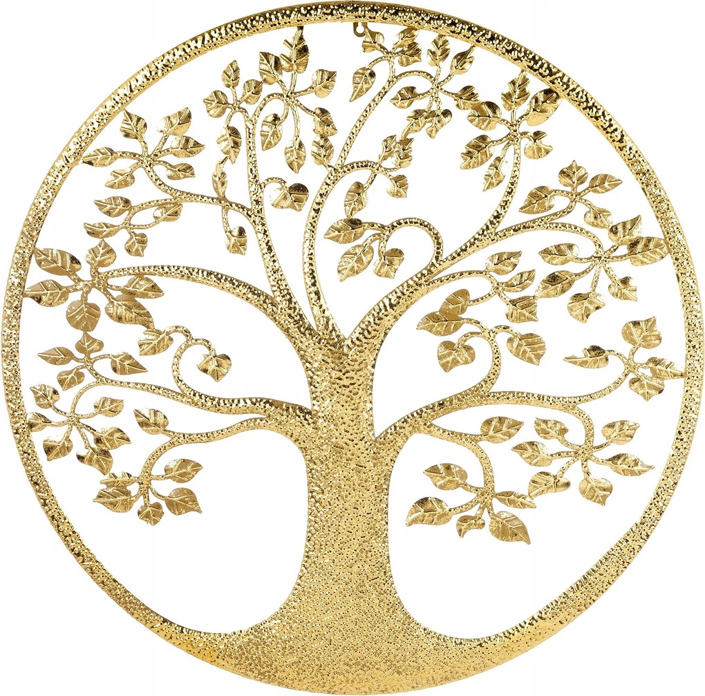 Fali dekoráció kerek fém arany virágzó fa ajándék