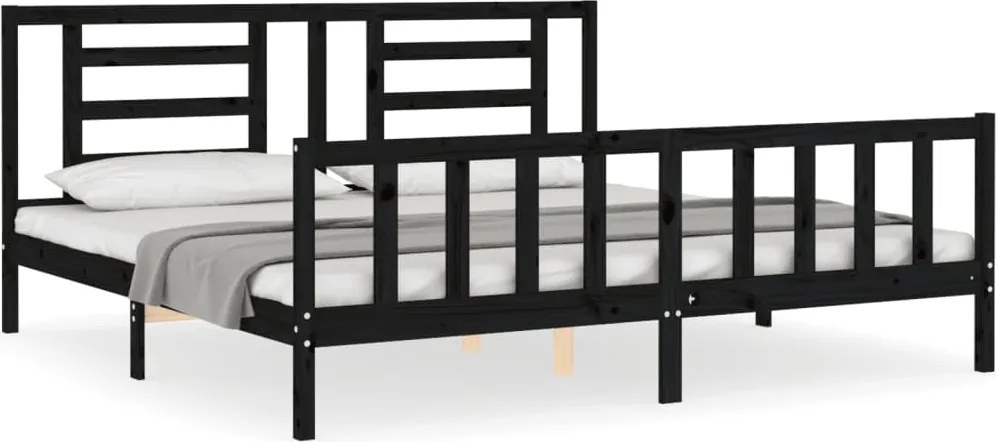 vidaXL fekete tömör fa ágykeret fejtámlával 200 x 200 cm