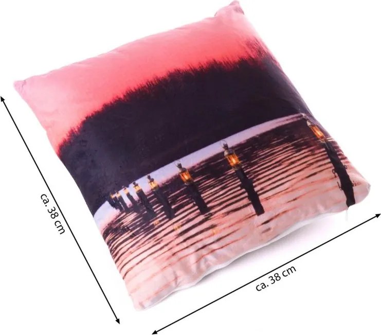 DIVERO Dekoratív párna LED szürkület 38 x 38 cm