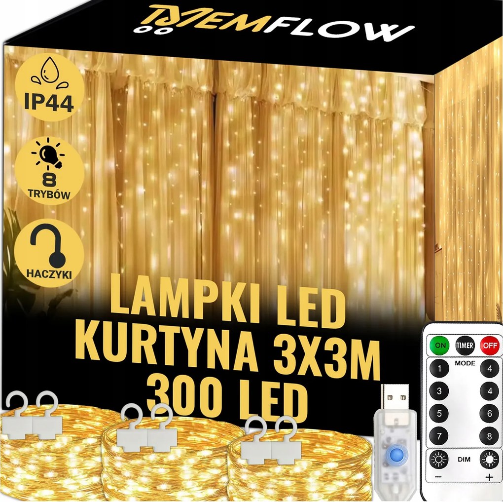 Fényfüggöny 300LED Karácsonyfa Lámpák Füzér Meleg Fehér Ablakra 3x3m