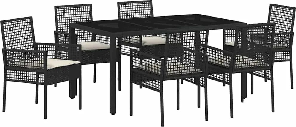 vidaXL Kert étkező szett 7 pcs Fekete polirattan
