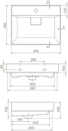 TMP TRIO 60 álló fürdőszobabútor - CeraStyle SHARP - 37100 mosdóval - 60 x 48 cm