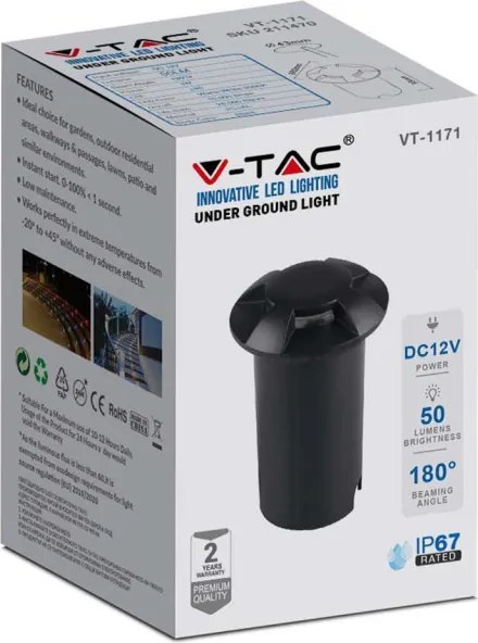 V TAC VT1171 Kültéri Talajba Építhető Lámpa Fekete Led IP67