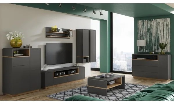 TV szekrény FRED antracit/artisan tölgy