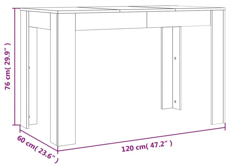 füstös tölgy színű szerelt fa étkezőasztal 120 x 60 x 76 cm