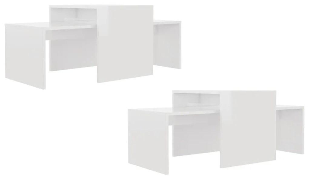 Magasfényű fehér szerelt fa dohányzóasztal szett 100x48x40 cm